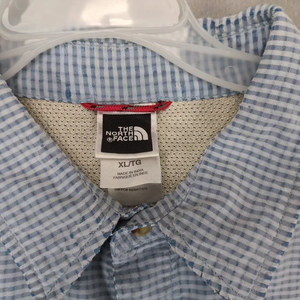 The North Face Men's XL Blue Check Button Up Shirt, Gorpcore Short Sleeve Hiking